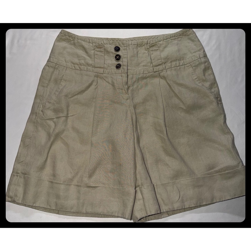 Sharagano Studio Shorts Womens 4 Beige Linen Pleated Cuffed Casual Summer